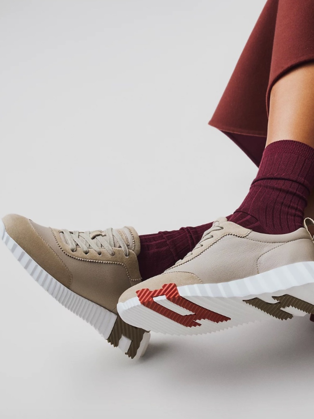 Hermès Bouncing Sneakers Taupe Leather & Suede EU 37 / US 6.5-7 New - Picture 2 of 16